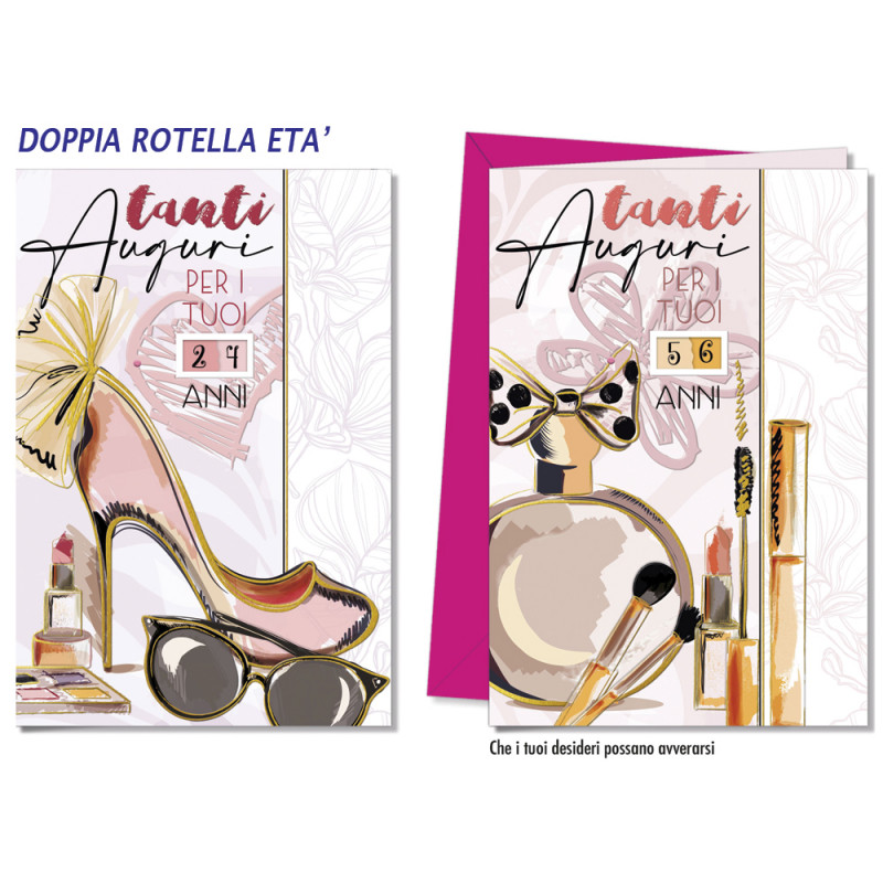 Biglietti Tanti Auguri Lady con doppia rotella età