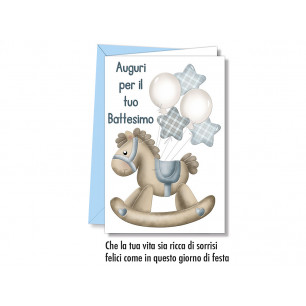 Biglietti felice Battesimo con coniglietti e cavallini
