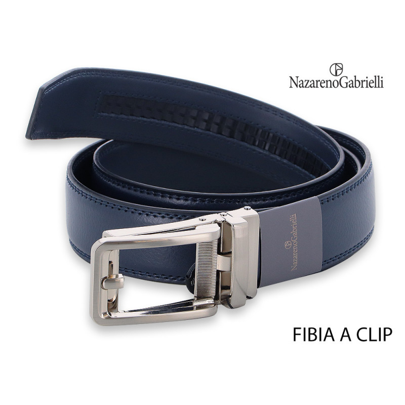 Cintura Nazareno Gabrielli in pelle colore Blu con fibia a Clip
