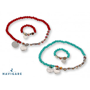 Parure 1 bracciale Navigare Donna con cristalli colorati e 1 anello rosso e turchese
