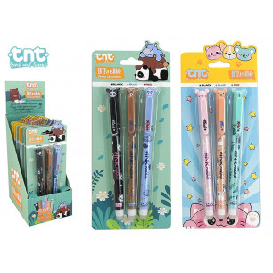 Blister 3 penne cancellabili animaletto in 3 colori display 8 blister