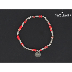 Bracciale Navigare uomo con sfere e dischetti arancio