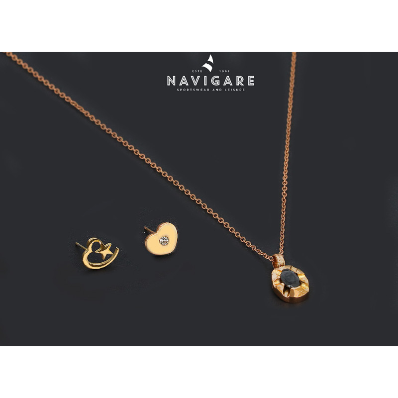 Parure Navigare collana ed orecchini color oro con ciondolo pietra scura