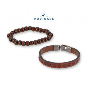 Bracciale doppio Navigare uomo ecopelle e perline mod B