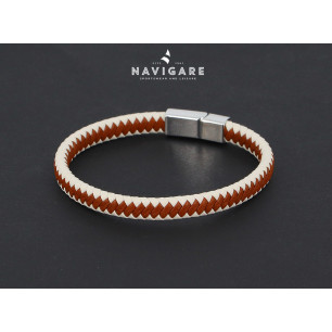 Bracciale Navigare uomo intreccio ecopelle bianco marrone