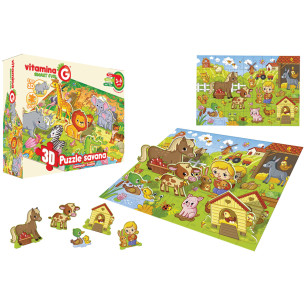 Puzzle fattoria o safari con 5 forme 3D 2 ass.ti