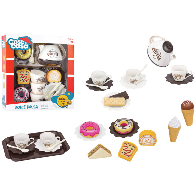 Servizio caffè giocattolo con vassoio e dolcetti