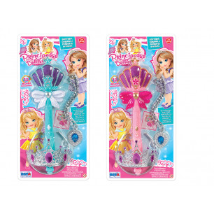 Set scettro principesse con luci e suoni con corona e collana 2 ass.ti