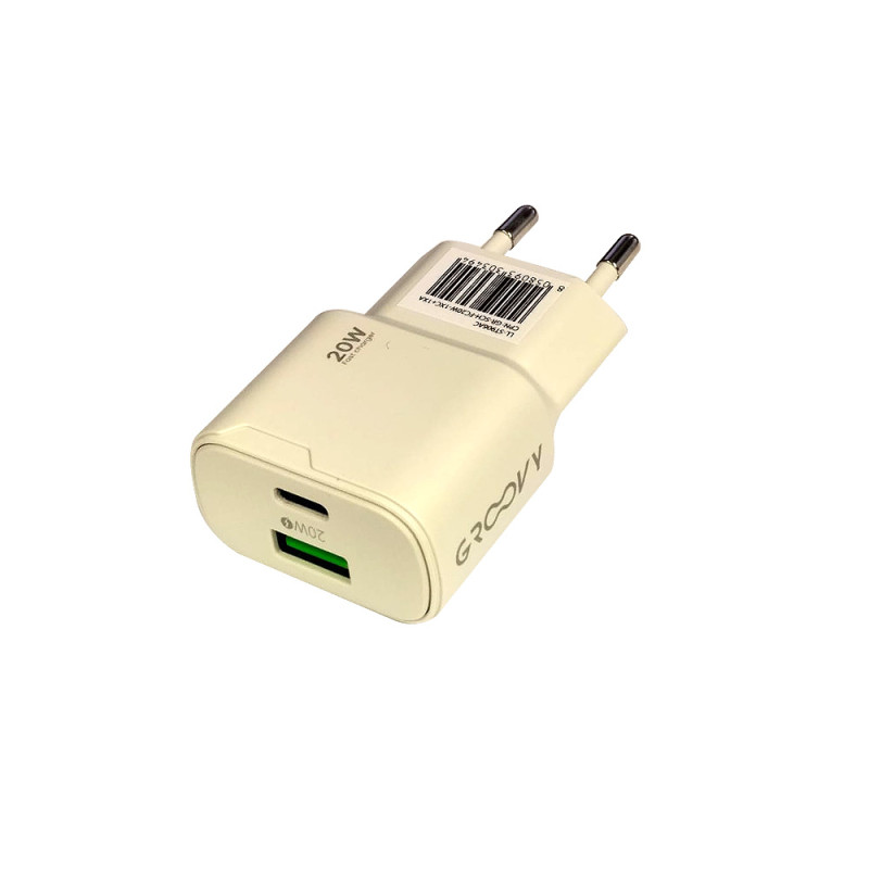 Caricatore da parete con 1 ingresso USBC e 1 ingresso USB per carica veloce