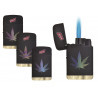 Accendino Prof Jetflame nero con disegno foglie e cappuccio