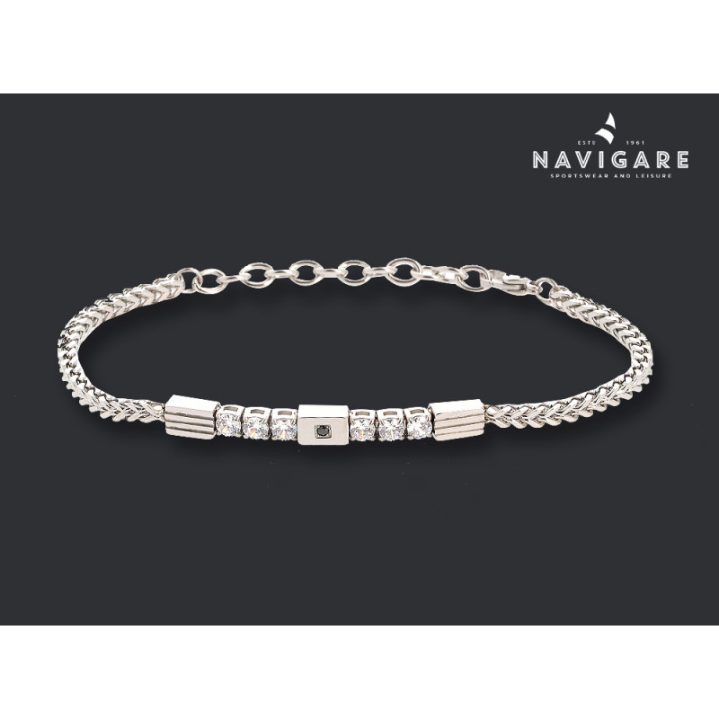 Bracciale Navigare uomo con cristalli neri e bianchi mod B