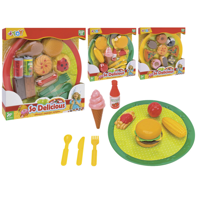 Set fast food e dolcetti con piatto in 3 ass.ti