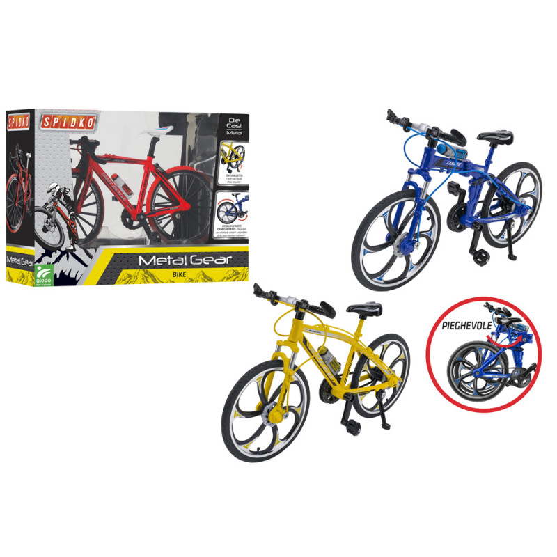 Modellino bicicletta in metallo con telaio pieghevole e cavalletto 3 colori