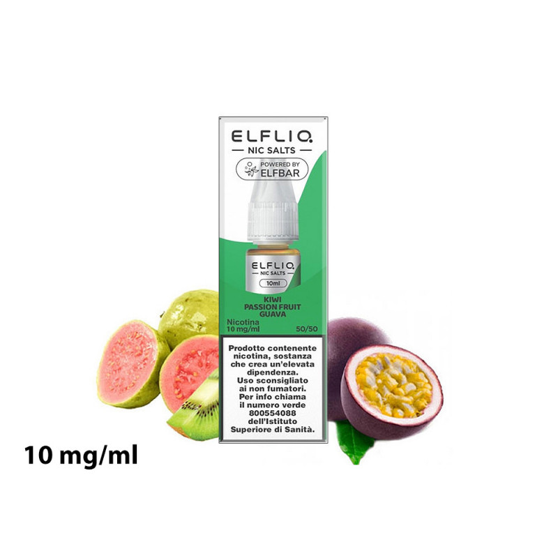 Liquido Kiwi Passion Fruit e Guava Elfliq con nicotina 10 mg 10 ml
