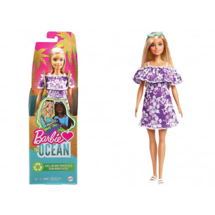 Barbie Loves the ocean bionda con vestito viola a fiori