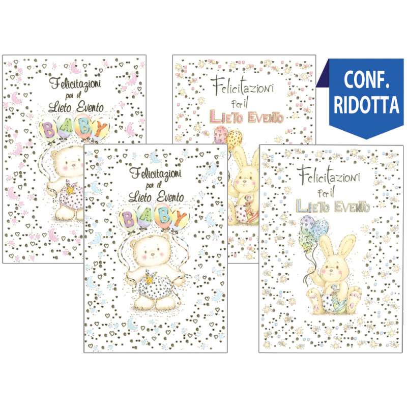 Biglietti Lieto Evento Baby con rilievo e oro a caldo