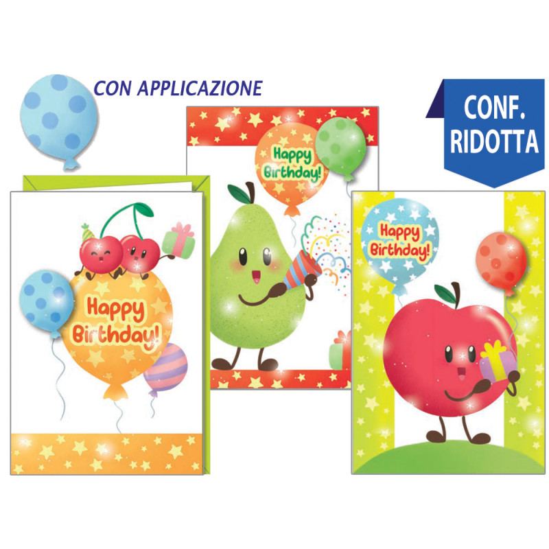 Biglietti Buon Compleanno fruttato con applicazione in carta