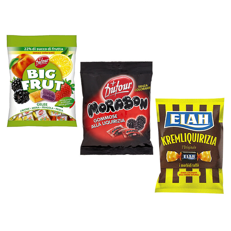 Assortimento caramelle Big Frut,Dufour e Elah da 90 g assortite in 3 gusti