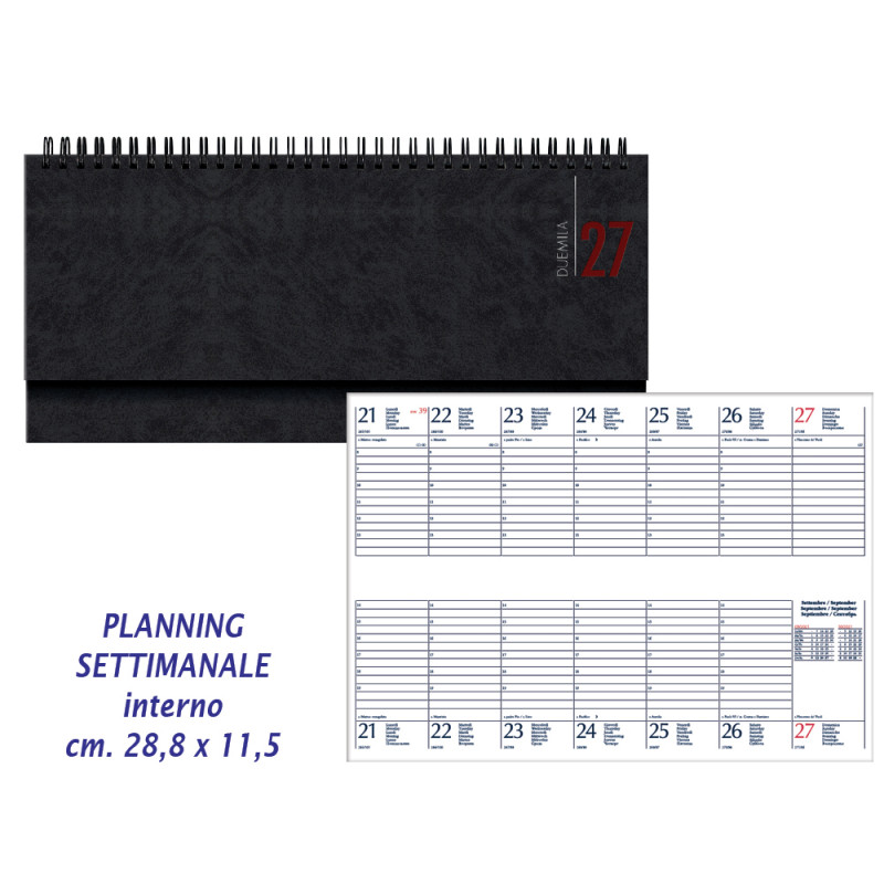 Planning 2027 settimanale spiralato cm. 28,8x11,5 colore NERO