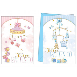 Biglietti Battesimo giostrine con strass applicati e paillettes