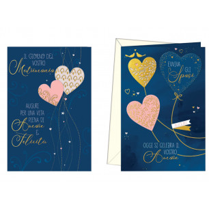 Biglietti Matrimonio palloncini cuore su fondo blu