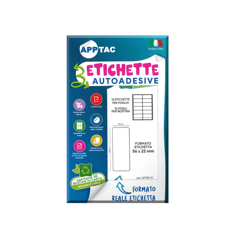Etichette Apptac misura 56 x 22 busta da 10 fogli