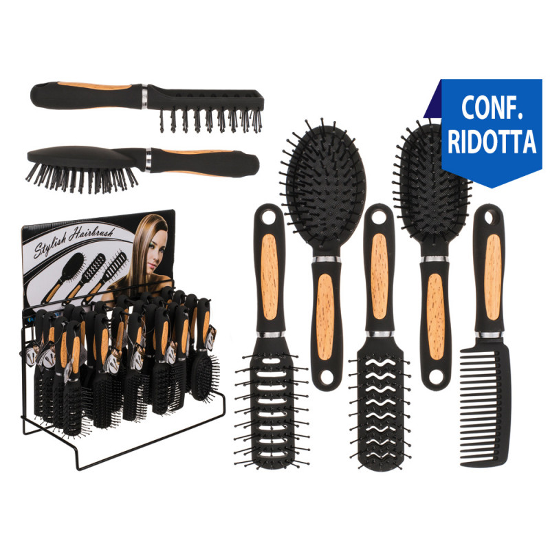 Spazzole per capelli ottica legno espo 24 pz in 6 ass.ti
