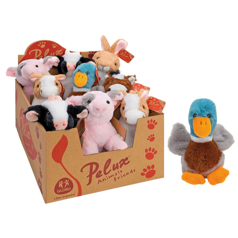 Peluche Pelux animali della fattoria cm 18 in espositore da 9 pezzi