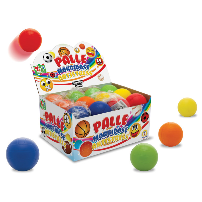 Palline colorate antistress diam. 6,3 cm display 24 pz
