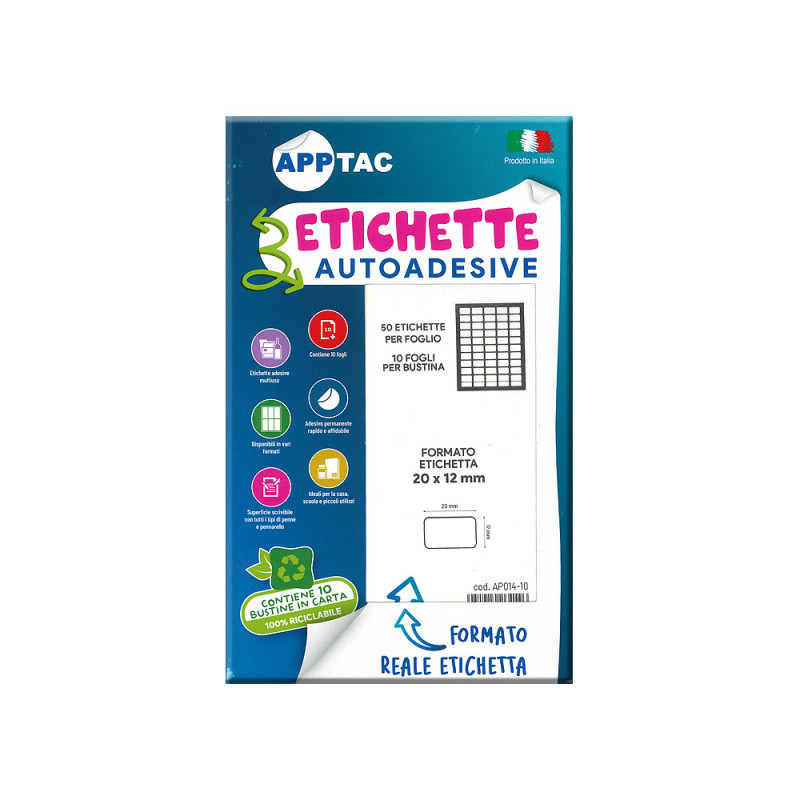 Etichette Apptac misura 20 x 12 busta da 10 fogli