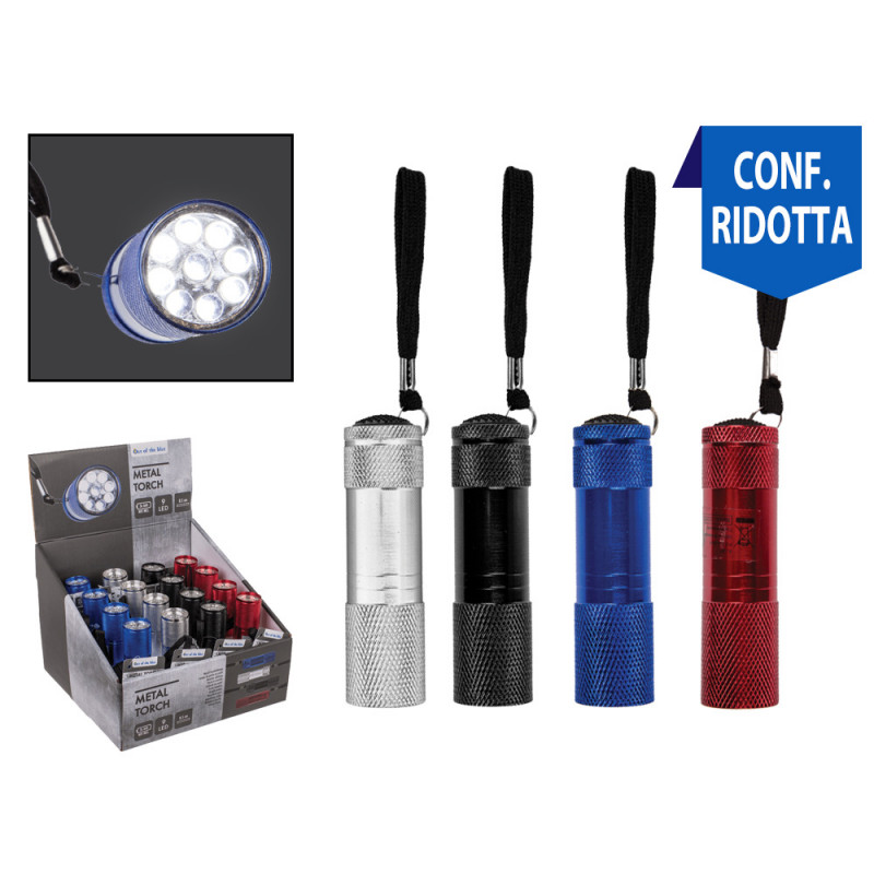 Torcia a LED in metallo cm. 8,5 display 16 pz in 4 colori
