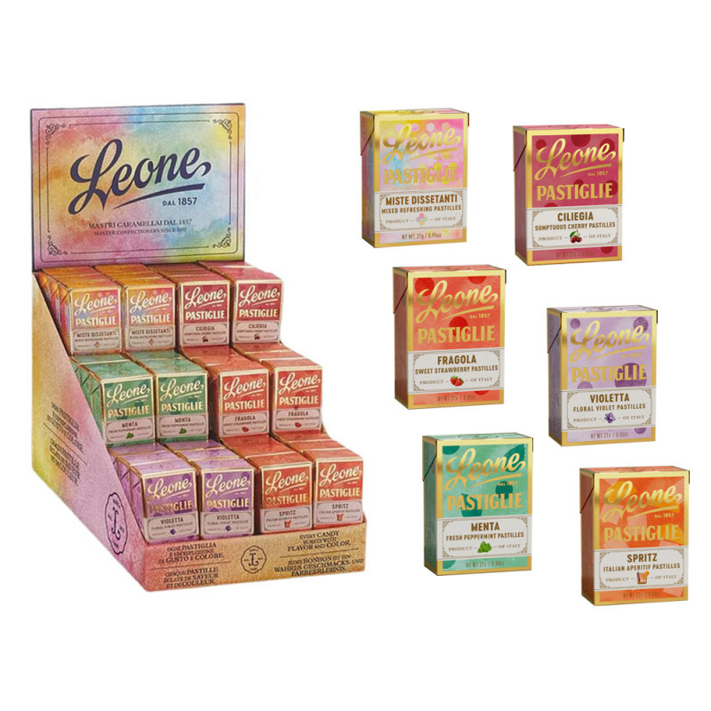 Pastiglie Leone 6 gusti assortiti compresa Violetta da 36 pz