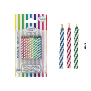 Blister 10 candeline magiche in 5 colori con sostegno