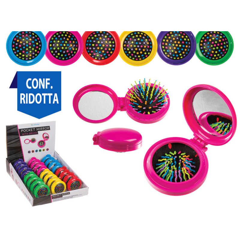 Specchietto portatile con spazzola display 24 pz in 6 colori
