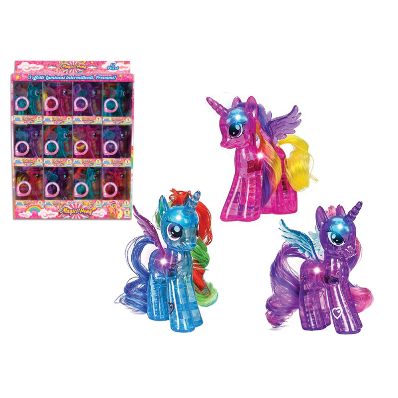 Unicorno con effetti luminosi intermittenti 3 ass.ti