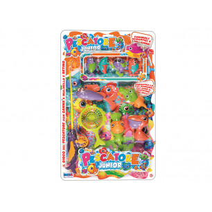 Set pescatore con canna da pesca, retino, 7 pesci, 1 pellicano