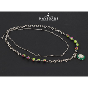 Collana Navigare con pietra verde e ciondolo ottagonale