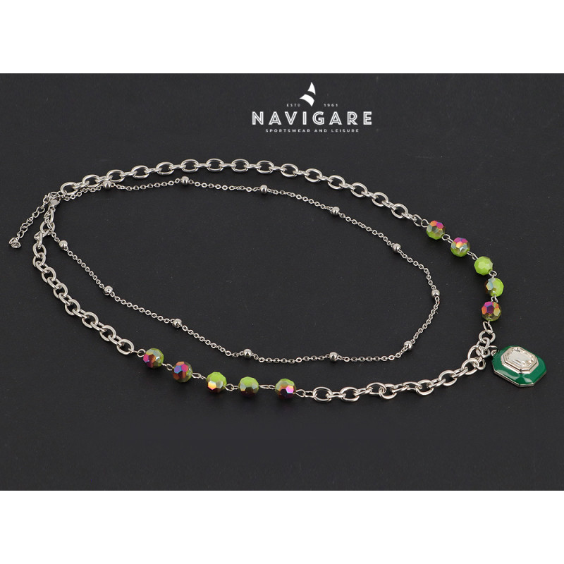 Collana Navigare con pietra verde e ciondolo ottagonale