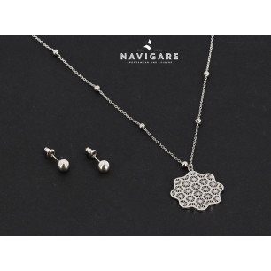 Parure Navigare con collana ciondolo intarisiato mod B e orecchini a lobo