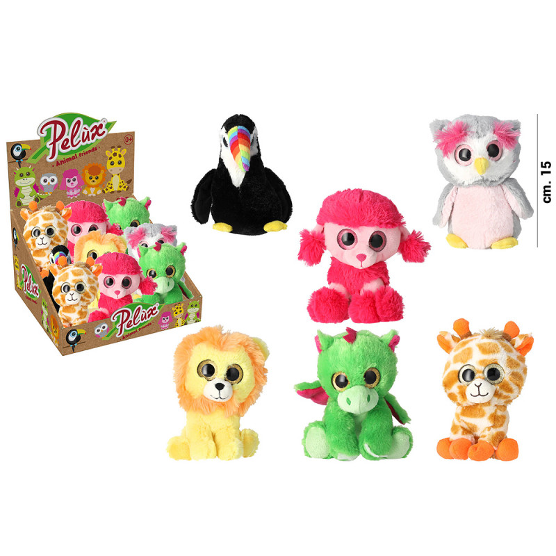Peluche Pelux animal friend cm. 15 con occhioni display 9 pz