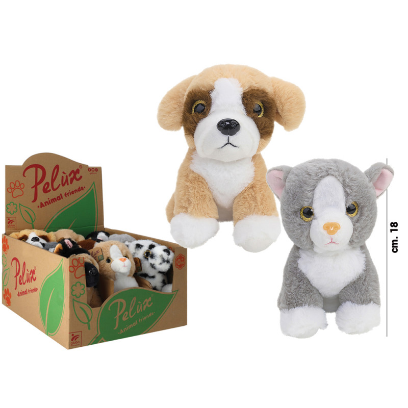 Peluche Pelux cani e gatti cm. 18 in espo 9 pezzi