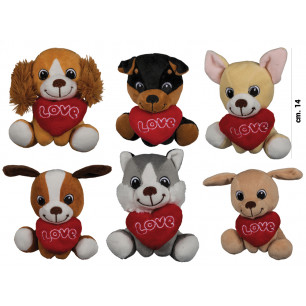 Peluche cane seduto cm. 14 con cuore rosso Love 6 ass.ti