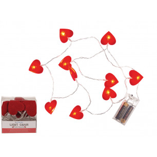 Ghirlanda cm. 120 di cuori in feltro con 10 luci LED