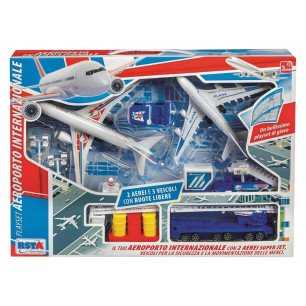 Playset aeroporto internazionale con 2 aerei e 3 veicoli