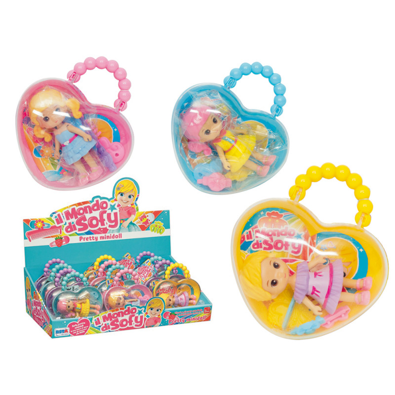 Bambola Sofy mini doll in borsetta a cuoricino display 12 pz