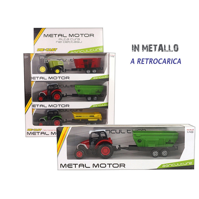 Mezzi agricoli in metallo con rimorchio display 9 pz in 3 ass.ti