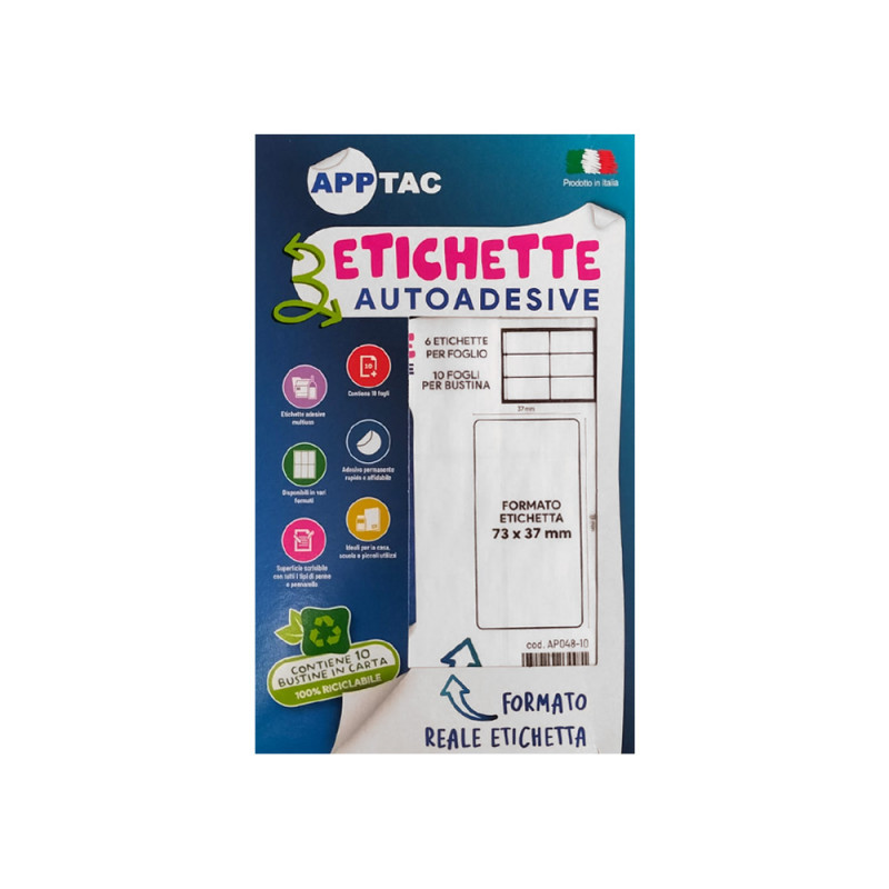 Etichette Apptac misura 73 x 37 busta da 10 fogli