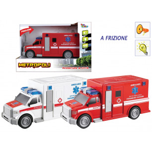 Ambulanza di emergenza a frizione con luci e suoni 2 ass.ti