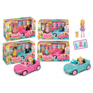Bambola Mini Evelyn con auto cabrio e accessori 2 ass.ti