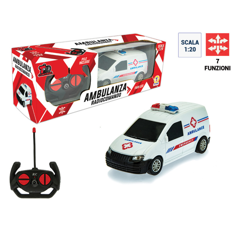 Radiocomando ambulanza con fari LED 7 funzioni scala 1:20